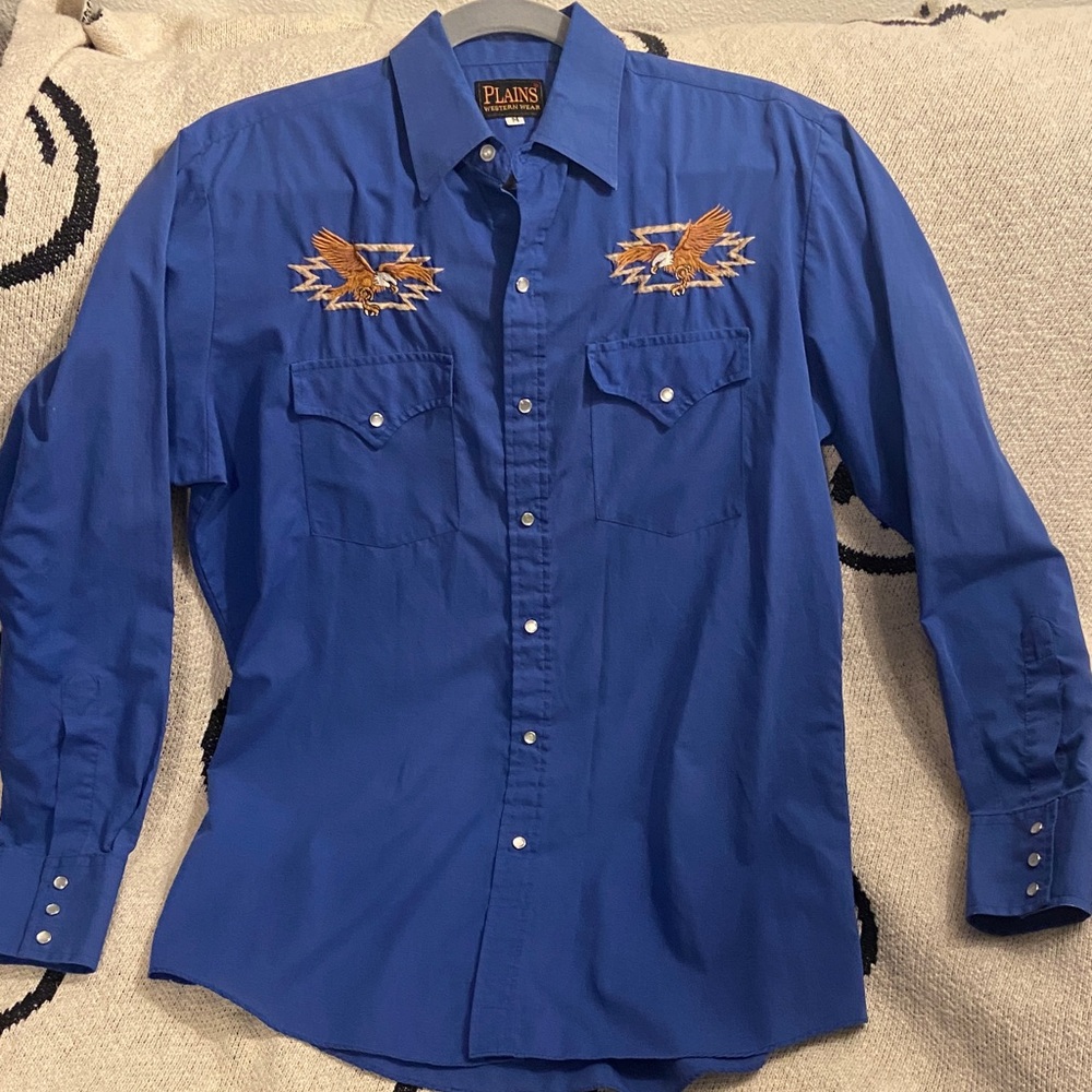 Men's Blue Embroidered Casual Shirt